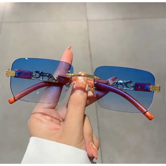 Small Rectangle Rimless Sunglasses Men 2024 Luxury Brand Frameless Leopard Sun G - Picture 2 of 7